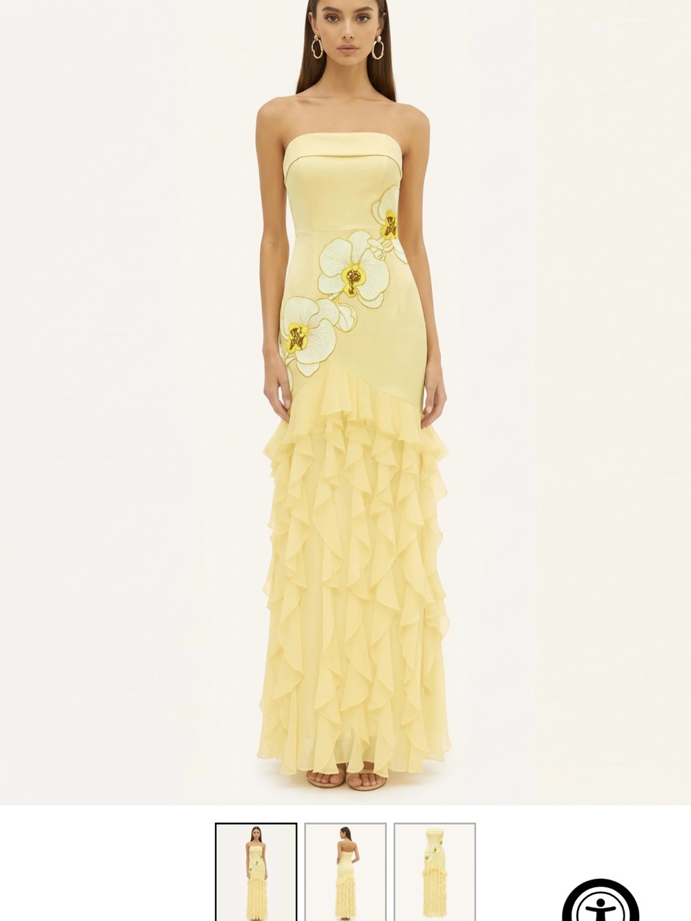 JW PEI Strapless Yellow Floral Ruffle Maxi Dress